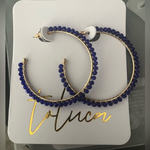 Toluca Elegant Gold and Deep Blue Hoop Earrings - Picture 1 of 3